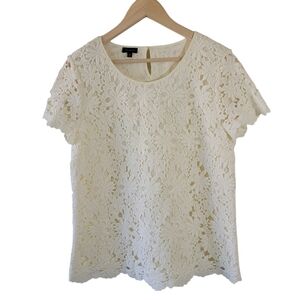 Talbots Ivory Floral Lace Top Sz 16 Scoopneck Short Sleeve Dainty Resortwear